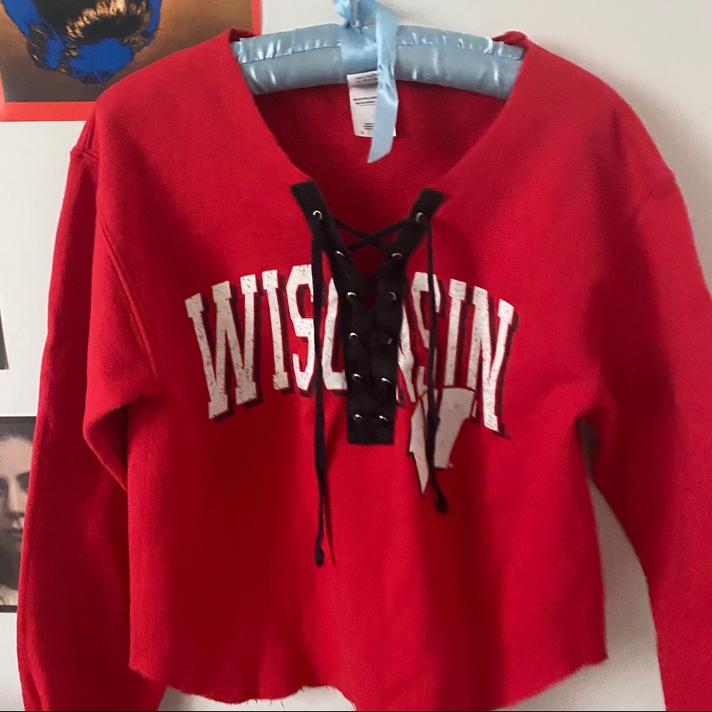 Red Wisconsin lace-up sweatshirt